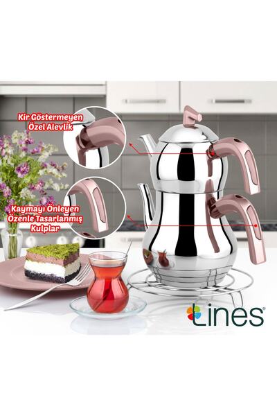 Lines Şahmeran Stainless Steel Teapot Soft Handle Mini Size - Rosegold Teapot 0,50 Lt Water Bottle 1,10 Lt