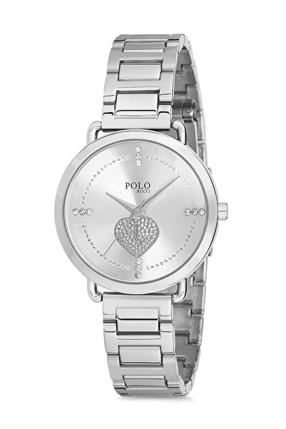 POLO Rucci ساعة يد نسائية بنمط قلب من المعدن والحجر Fbn1577x فضية - بيضاء
