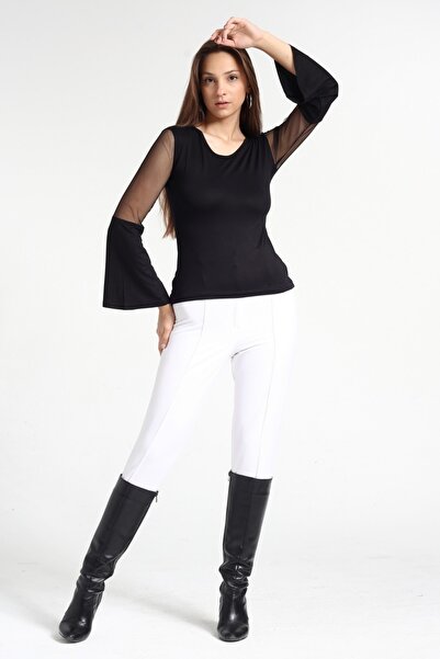 KİM Kİ O Γυναικεία μπλούζα από τούλι μαύρη βισκόζη