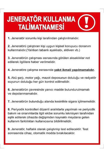 Emek İkaz Levhaları ملاحظة تعليمات استخدام المولد/علامة التحذير