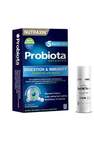 Nutraxin Probiota Advanced 60 Tablets Probiotic Supplement + Facial Cleansing Gel 100ml Gift