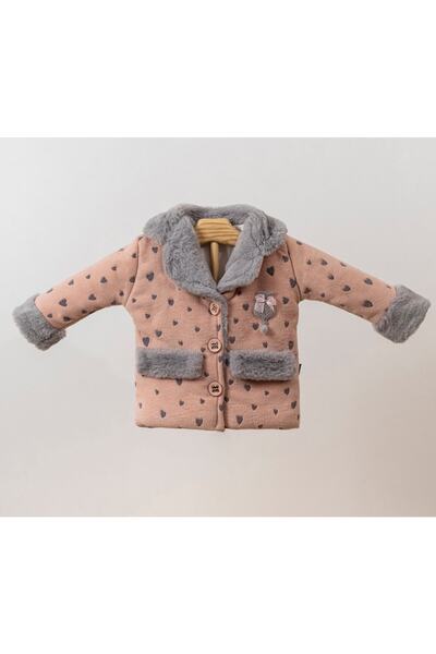 Hippıl Baby %100 Pamuk Kalp Desenli Kürklü Çocuk Mont