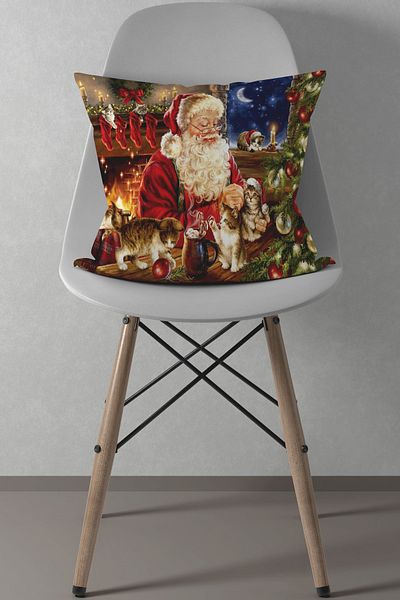 menesahome Cat Patterned Christmas, Santa Claus, Christmas Patterned Throw Pillow Case Merry Christmas, Christmas Gift 43x43