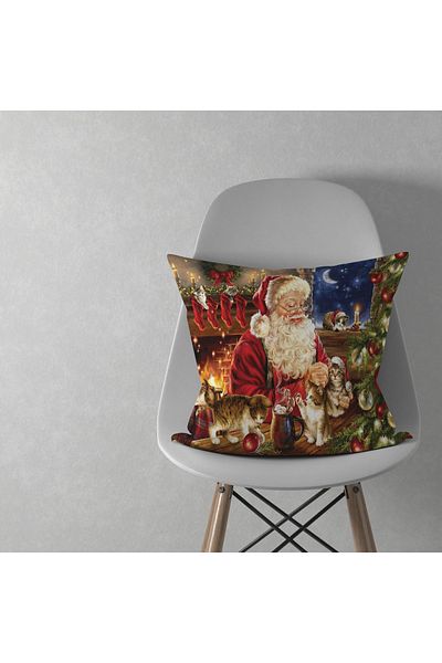 menesahome Cat Patterned Christmas, Santa Claus, Christmas Patterned Throw Pillow Case Merry Christmas, Christmas Gift 43x43