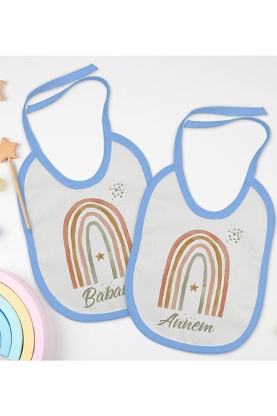 Bk Gift Kids 2-Piece Blue Baby Bib with Mom and Dad Design-1