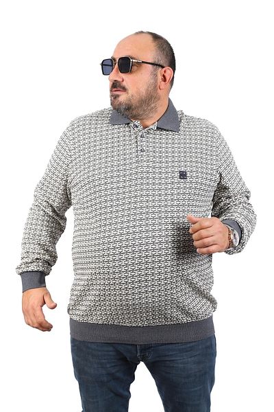 Starbattal Ανδρικό φούτερ μεγάλου μεγέθους Polo Neck 22714-ανθρακί
