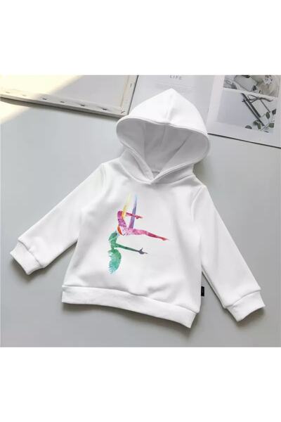 KİDS FACE سويت شيرت بناتي بتصميم خاص بغطاء للرأس مطبوع عليه فتاة جمباز شتوية ...