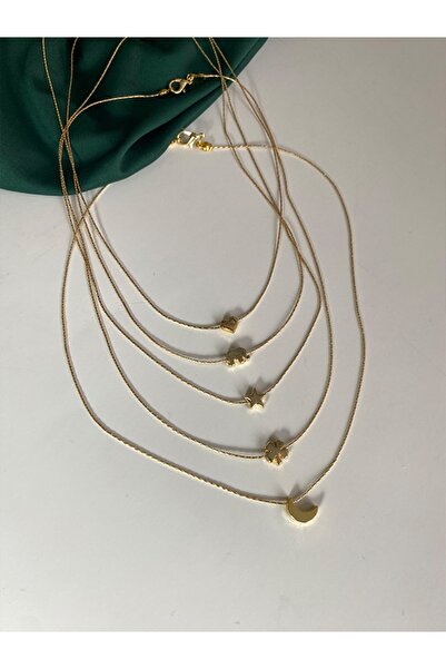 KARACA DESİGN 5'li Zincirli Set Kolye (yıldız,kalp,hilal,fil,yonca)