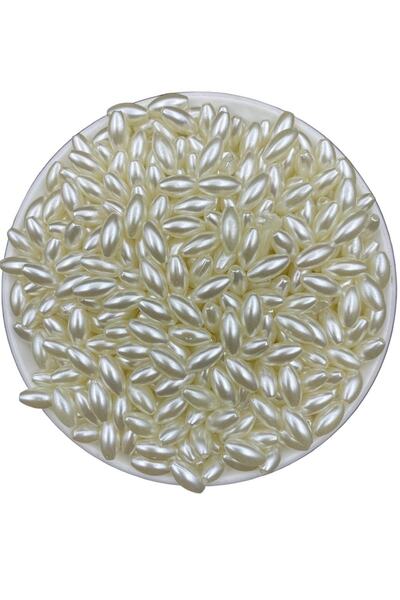 Hedef Bijuteri 25gr 6x12mm Barley Model Luxury Coated Cream Plastic Pearl Bea...
