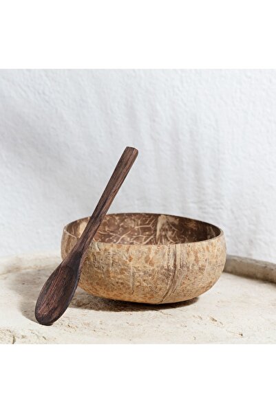 Gaia's Store Natural Hindistan Cevizi Kase Ve Abanoz Kaşık - Coconut Bowl
