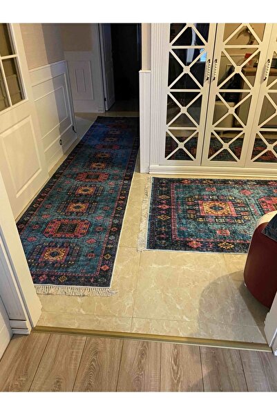blcmoda Eskitme Wintage Desen Püsküllü Halı Kaymaz Süngerli Taban