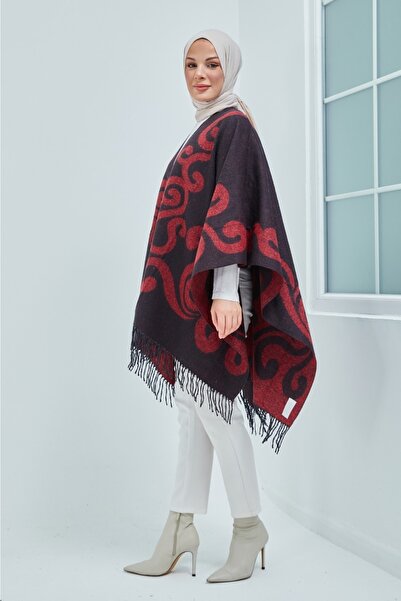 FORUM Hep Trend Kadın Çift Taraflı Saçaklı Omuz Şalı Panço