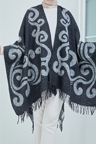 FORUM Hep Trend Kadın Çift Taraflı Saçaklı Omuz Şalı Panço