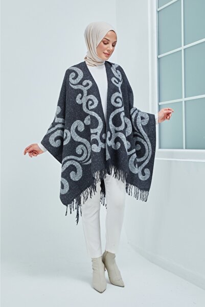 FORUM Hep Trend Kadın Çift Taraflı Saçaklı Omuz Şalı Panço