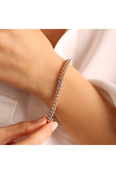 Sembol Gold Italy 14k Dorika Altın Bileklik Tricolor 7 Mm