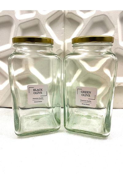 Karçiçeği Home Double Metal Lid Square Glass Green Olive Black Olive Jar 3000 ml