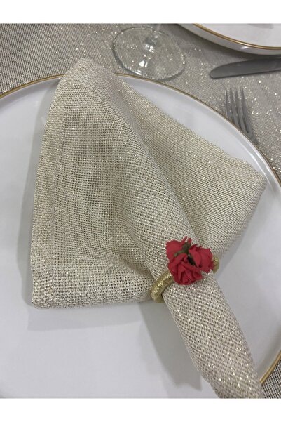 Zeren Home Keten Görünümlü Simli Dertsiz Servis Peçetesi 35x35 Gold 12 Adet