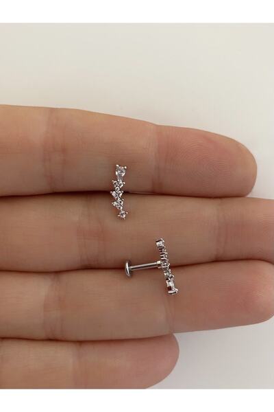Arescollection Cerrahi Çelik Zirkon Taşlı Arkası Düz Labret Tragus Helix Lobe...