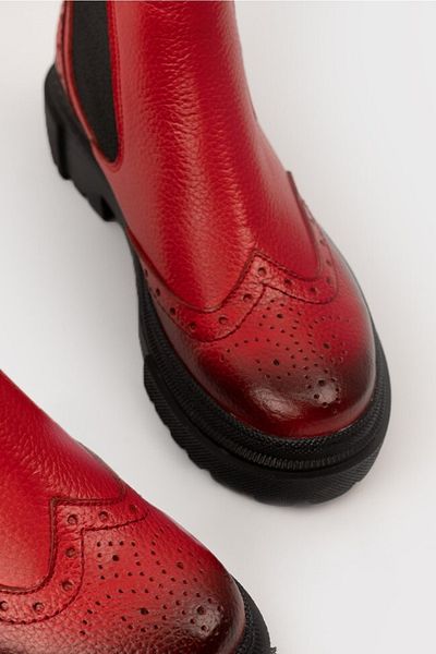 TUNAELLİ Women's Red Genuine Leather Chelsea Boots & Booties, Size 35-41