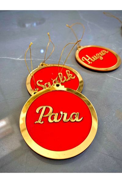 Mini Tasarım Atölyem Plexi Christmas Tree Ornament Set Happiness-money-peace- Health Set of 4