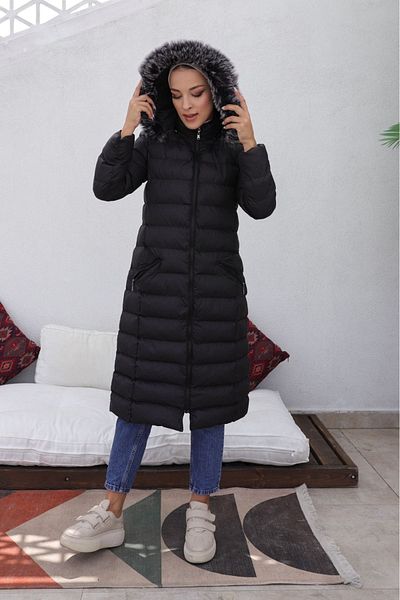 KMKkombin Stand Collar Hooded Waterproof Midi Coat Soft