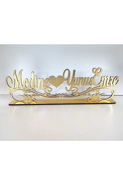 Evsay Pleksi Isimlik Masa Üstü Aynalı Gold Pleksi Isimlik Söz Nişan Düğün Mas...