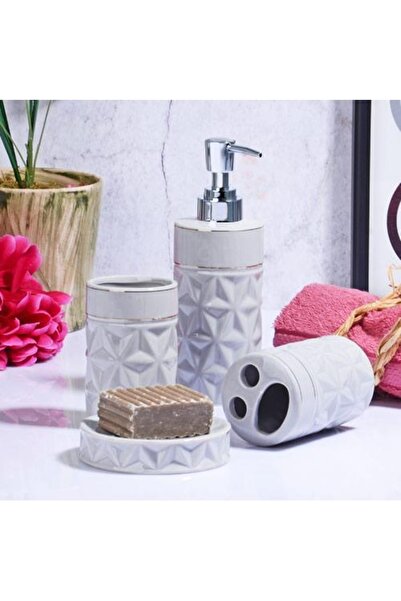 Emr züccaciye Ksv Stoneware 4-Piece Bathroom Set - Liquid Soap Dispenser Set Msb-06877