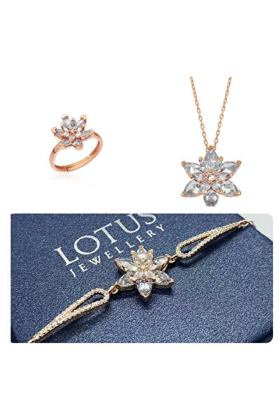 LOTUS JW Lotus Çiçeği Kolye,bileklik Ve Yüzük Seti | 925 Ayar Gümüş Set