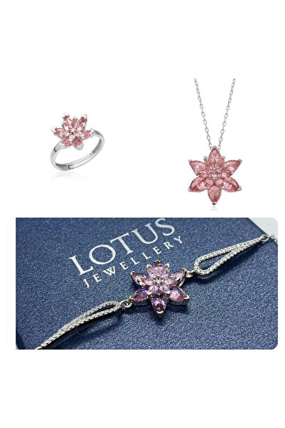 LOTUS JW Lotus Çiçeği Kolye,bileklik Ve Yüzük Seti | 925 Ayar Gümüş Set