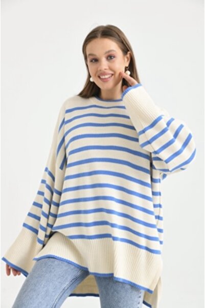 YILMAZBARMAZ Pulover oversize tricot cu dungi pentru damă