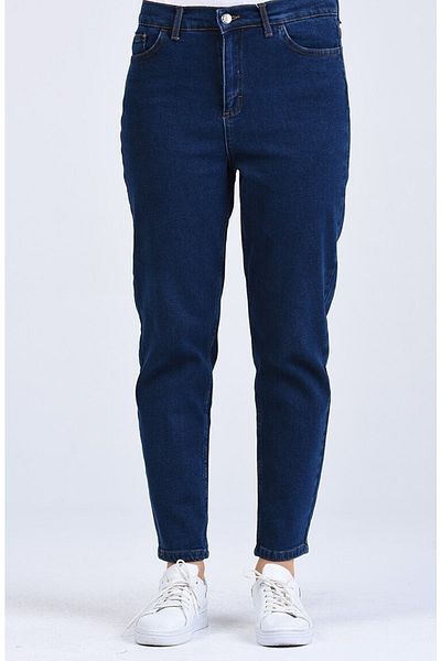 Livik Dark Blue Snow Wash Mom Jeans Lycra High Waist Denim Trousers