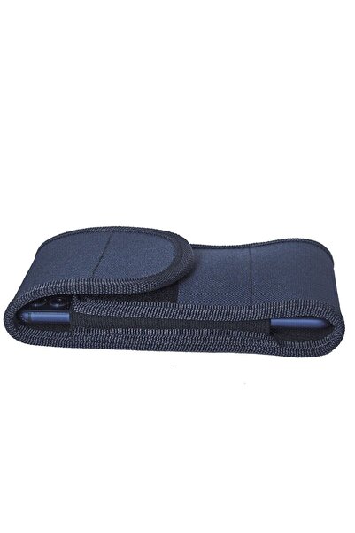 Neler Geldi Neler Canvas Fabric Velcro Cover Belt Mounted Phone Case Phone Waist Bag Navy Blue