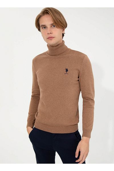 U.S. Polo Assn. Мъжки пуловер с поло в кафяво - Forbes-sk22