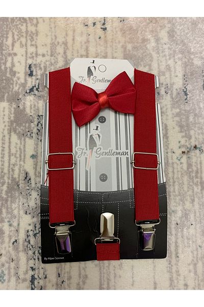 Jr Gentleman Комплект тиранти с папионка в червен цвят за момче, 1-6 години