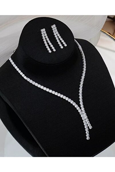 TakıConcept Su Yolu Kolye Ve Küpe Set Özel Günler Düğün Nişan Nikâh Abiye Set