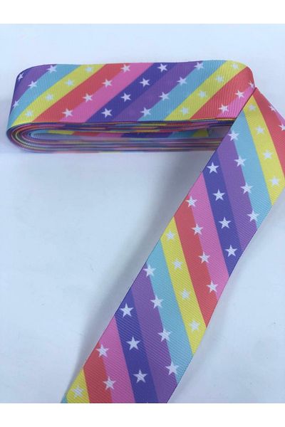 Hobigram Rainbow Star Pattern Grosgrain Κορδέλα Τιμή για 1 μέτρο – Κορδέλα, Κομψό Σχέδιο, Γυναικείο Αξεσουάρ