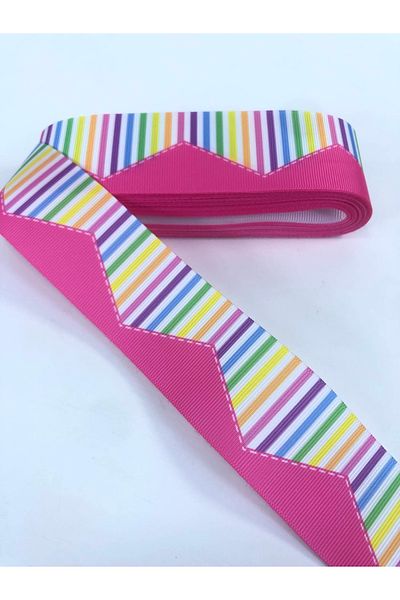 Hobigram Ροζ πολύχρωμη κορδέλα Grosgrain με μοτίβο 1 μέτρο Τιμή – Κορδέλα, Κομψό Σχέδιο – Κορδέλα