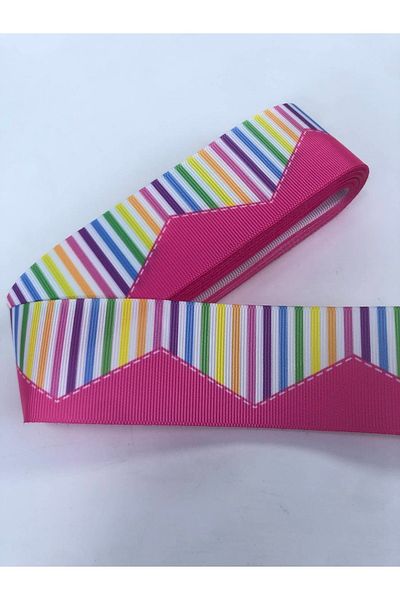 Hobigram Ροζ πολύχρωμη κορδέλα Grosgrain με μοτίβο 1 μέτρο Τιμή – Κορδέλα, Κομψό Σχέδιο – Κορδέλα