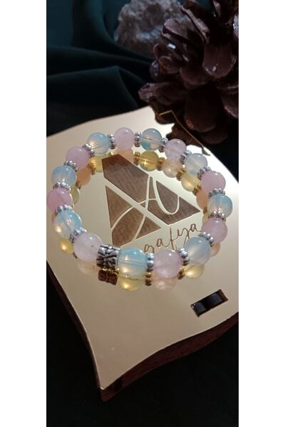 AGAFYA سوار الحب والحب أفروديت (أوبال مون ستون وكوارتز وردي)