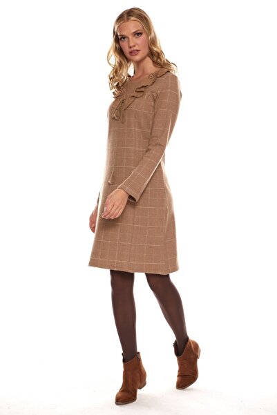 Newbutix فستان من فرو المنك بأكمام طويلة ونمط مربع من الفلانيل