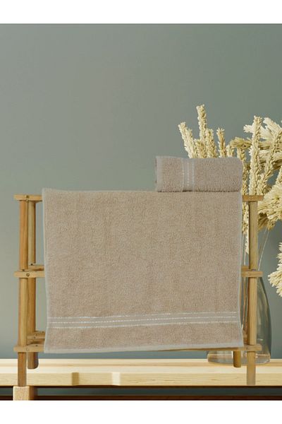 Şelale Δοχείο 2 τεμαχίων Extra Soft, Water Absorbent 50x85 Ανοιχτό καφέ Σετ πετσετών χεριών/προσώπου/κεφαλιού 300 γραμμάρια