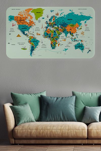 Doğal Tercih Turkish Educational World Map - Atlas Wall Sticker with Country and Capital Detail