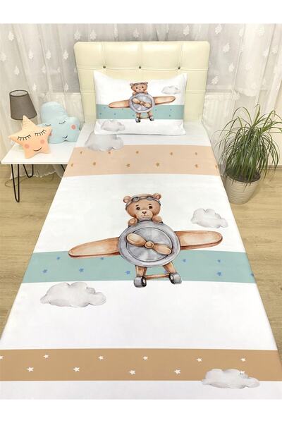 EVPANYA Pilot Teddy Bear Patterned Bedspread and Pillowcase
