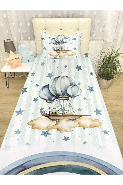 EVPANYA Bulutlarda Uçan Gemi Desenli Yatak Örtüsü Ve Yastık Kılıfı