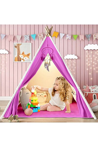 bebeğimister Pamuklu 100% Ahşap Çocuk Oyun Evi Kızılderili Çadırı Devrilmez