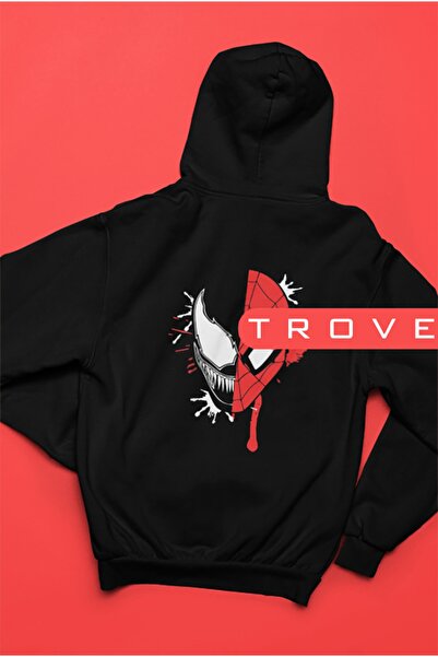 TROVE Unısex Kadın Erkek Spıder Ön Arka Sırt Baskılı Marvel Kapüşonlu Hoodie ...