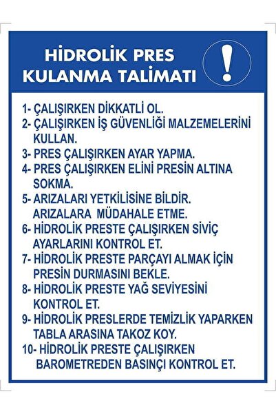 Emek İkaz Levhaları تعليمات استخدام الضغط الهيدروليكي علامة التحذير/التحذير