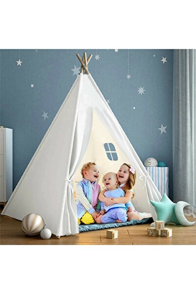 bebeğimister Xl Pamuklu 100% Ahşap Çocuk Oyun Evi Kızılderili Çadırı Devrilmez