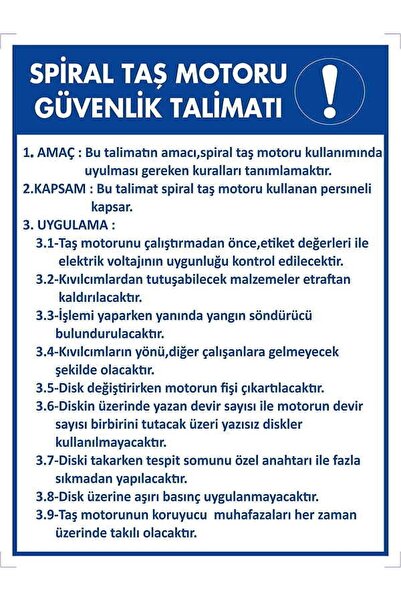 Emek İkaz Levhaları لوحة تحذير/تحذير لتعليمات سلامة المحرك الحجري الحلزوني