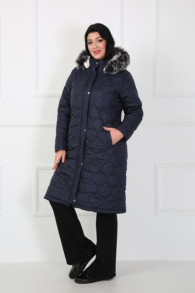By Alba Collection Women's Navy Blue Quilted Wool Plus Size Coat